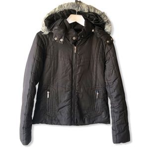 Sugarfly black puffer‎ coat detachable hood Sz L